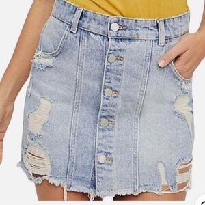 Free People Blue Distressed Mini Skirt